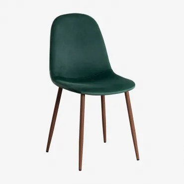 Pack De 4 Cadeiras De Jantar Glamm Madeira Escura & Velluto Verde Selva & Veludo - Sklum