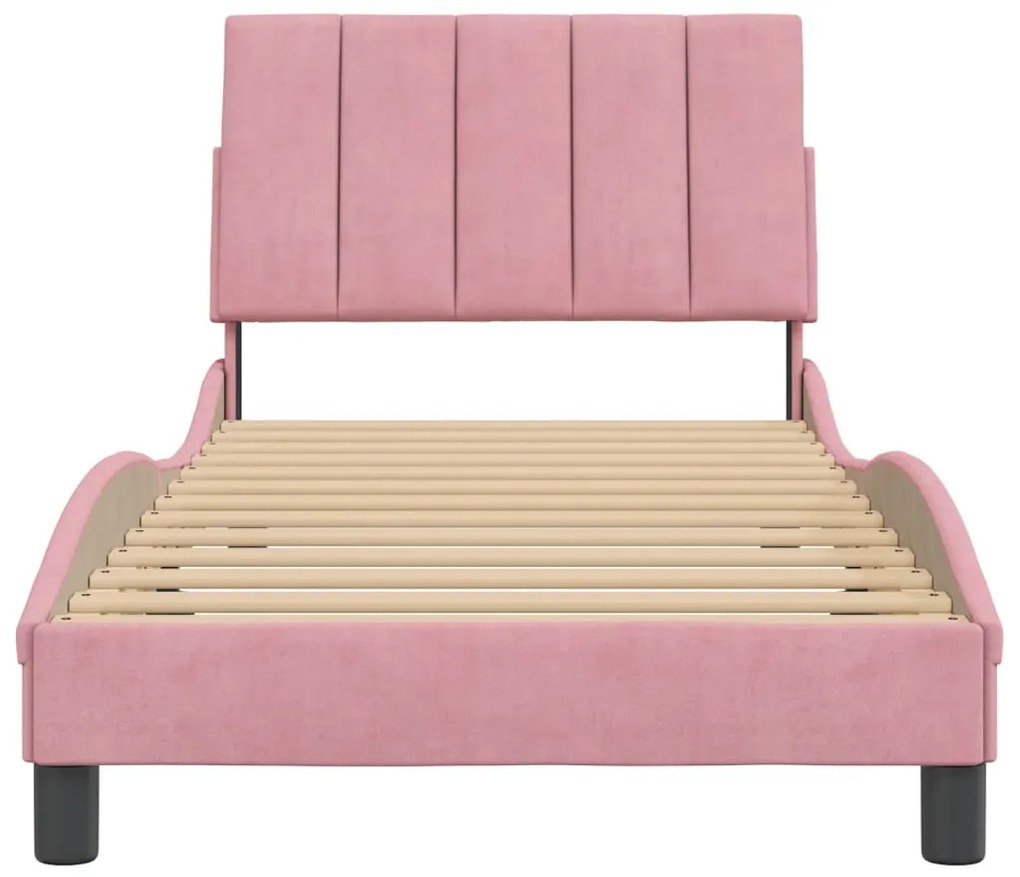 Estrutura de cama c/ cabeceira 90x200 cm veludo rosa