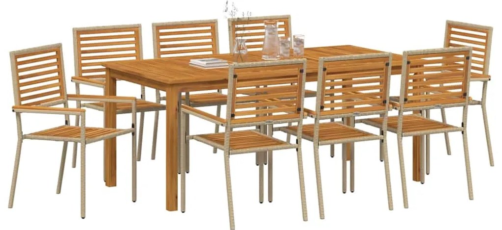 Conjunto de Jantar de Jardim 9 pcs Bege 180 x 90 x 75 cm