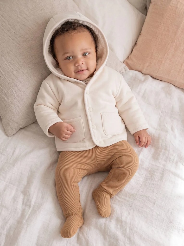 Cardigan com capuz para recém-nascido baunilha