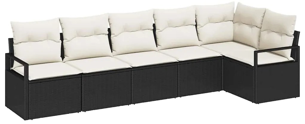 Conjunto de Sofá de Jardim com 6 Peças e Almofadas de Rattan Preto.