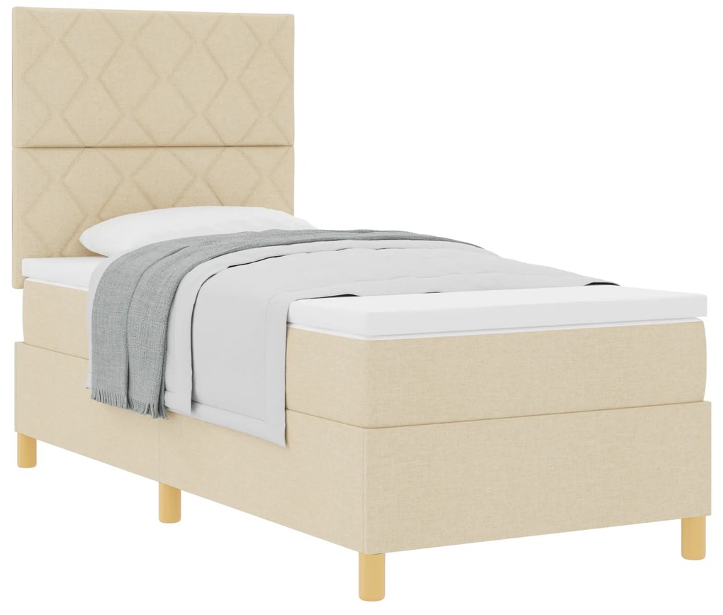 Cama Box Spring com Colchão Creme 100x200 cm Tecido