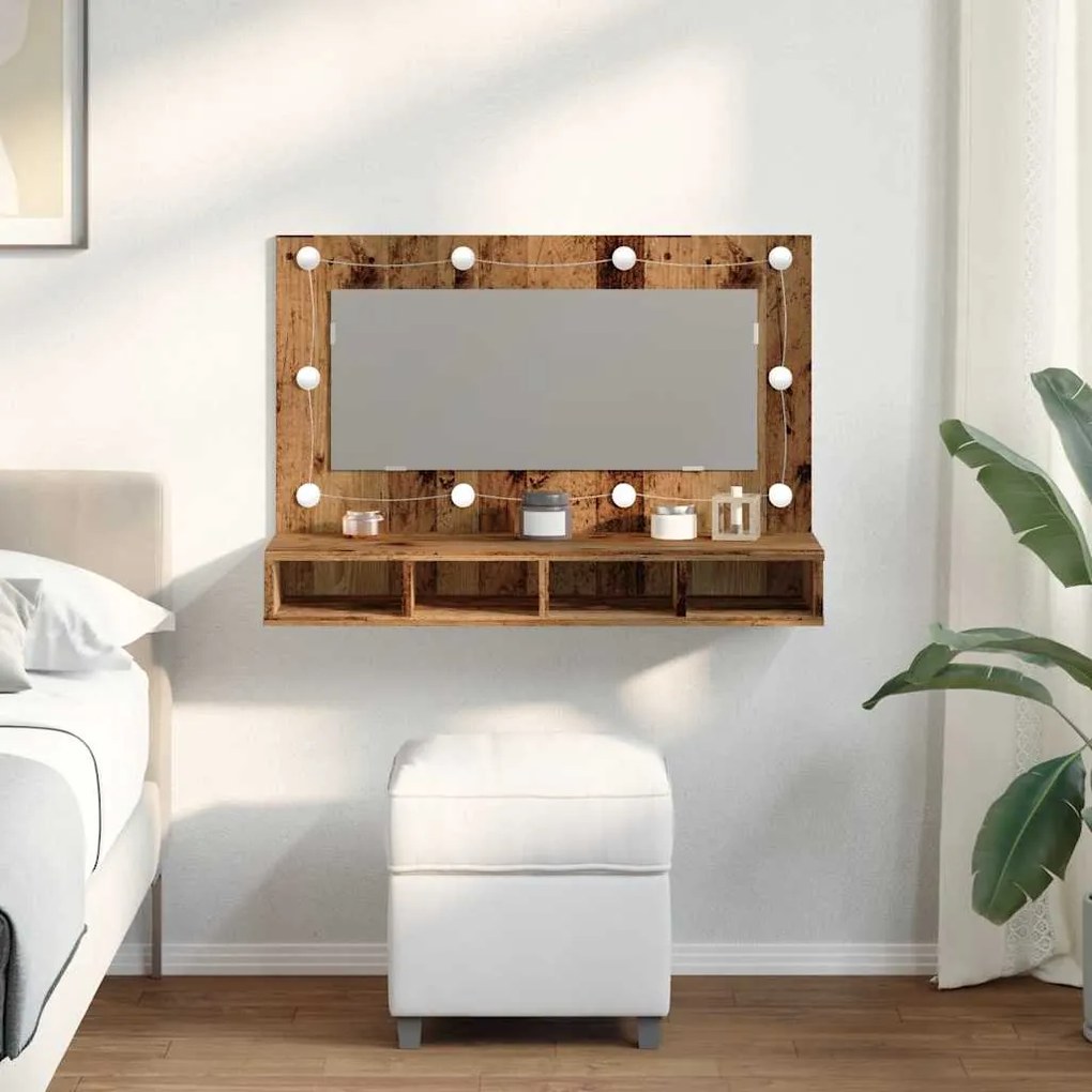 Toucador de Parede com Luzes LED - 90x31,5x62 cm - madeira velha