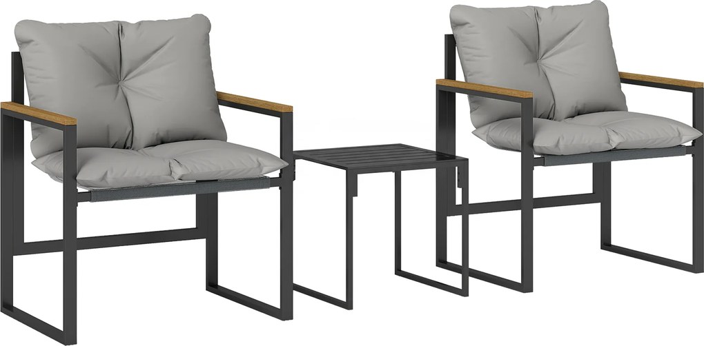Outsunny Conjunto Bistrô para 2 Pessoas Conjunto Bistrô de Jardim 3 peças com Estrutura Metálica e Almofadas Espessas | Aosom Portugal