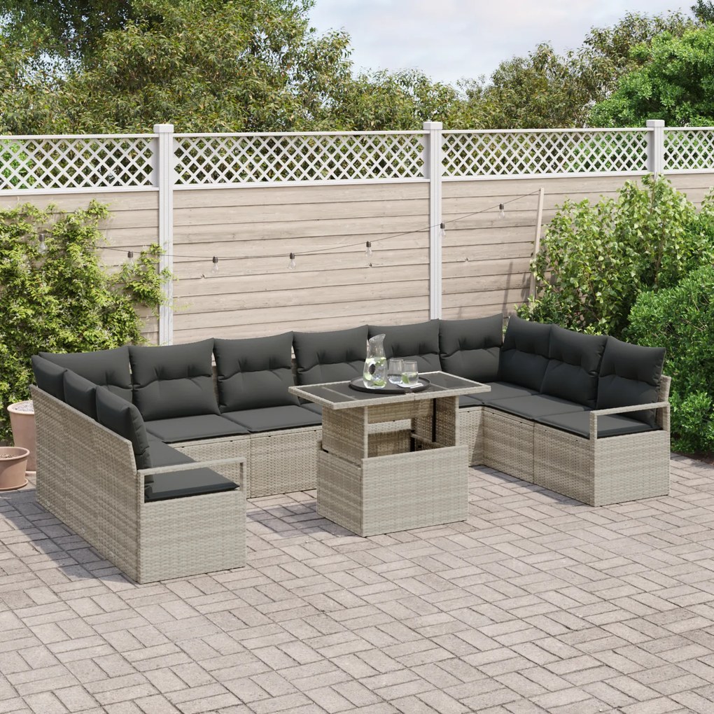 Conjunto de Sofás de Jardim vidaXL 11 Peças com Almofadas Cinza Claro