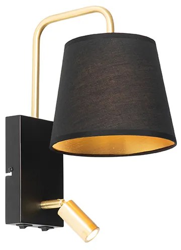 Candeeiro de parede moderno preto e dourado com luz de leitura - Renier