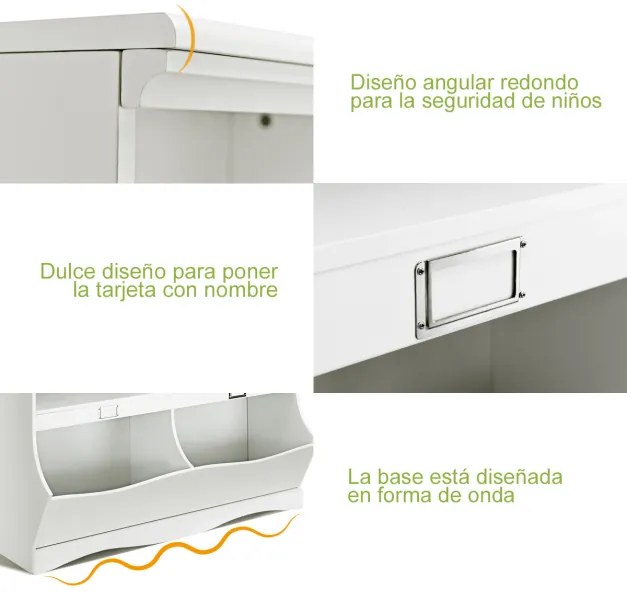 Estante armazenamento infantil com 2 compartimentos e 2 recipientes para organizador de brinquedos de quarto e sala 105,5 x 39,5 x 84 cm branco