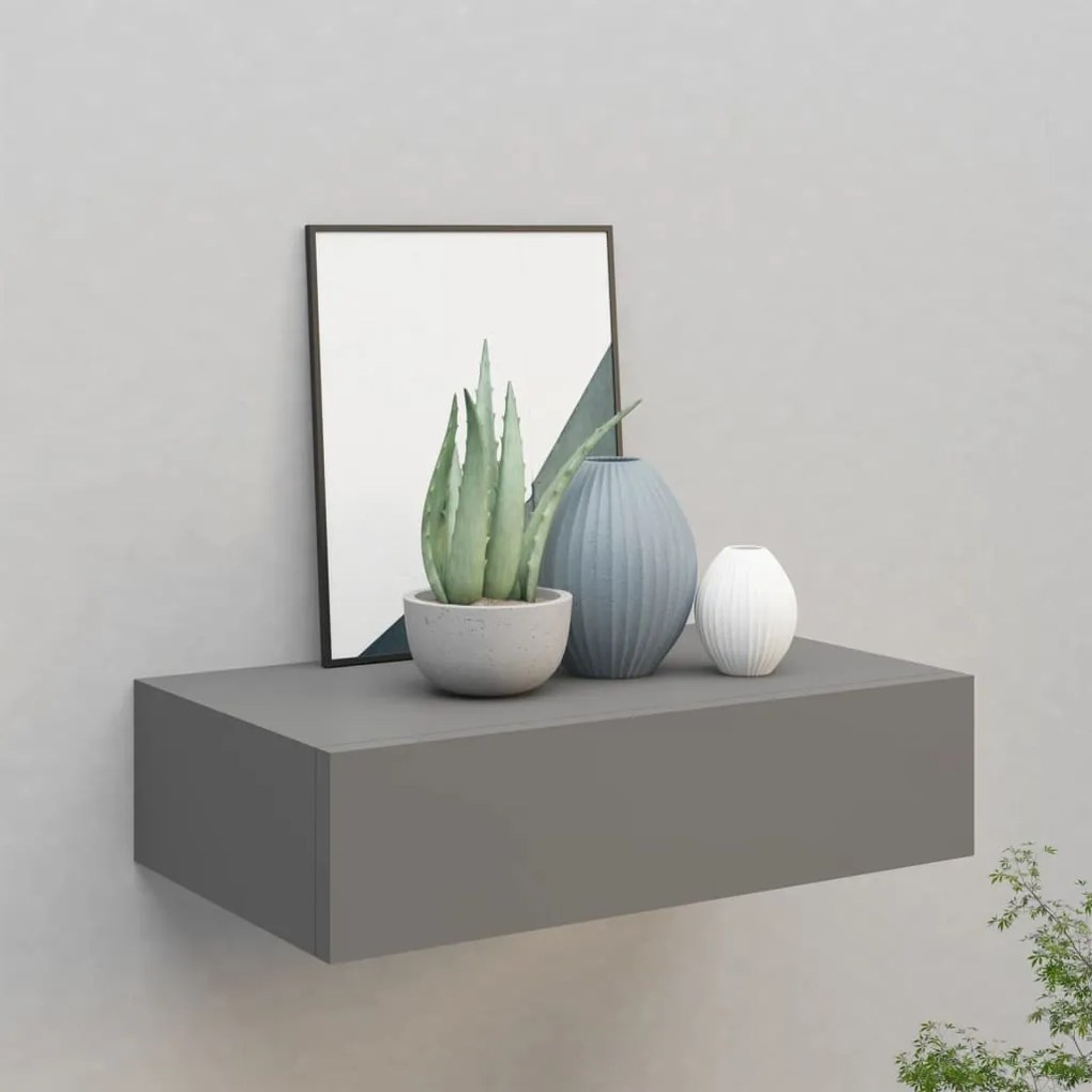 330245 vidaXL Prateleira de parede com gaveta MDF 40x23,5x10 cm cinzento