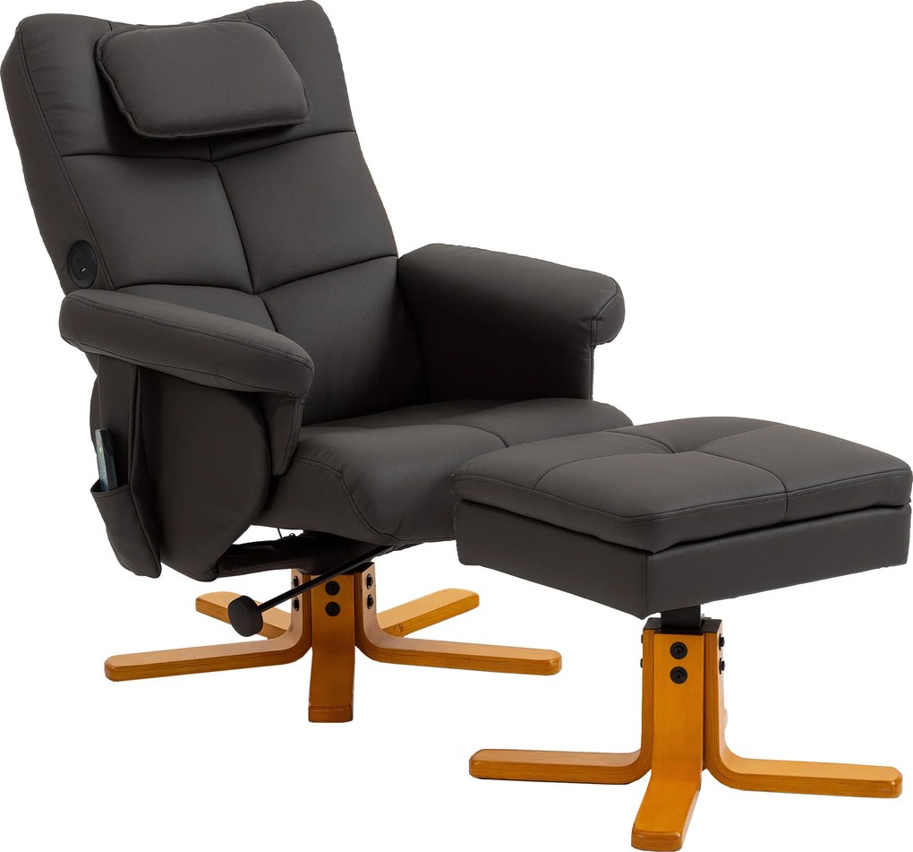 HOMCOM Poltrona de Massagem com Apoio para Os Pés Encosto Reclinável Até 135° Compartimento de Arrumação Comando | Aosom Portugal