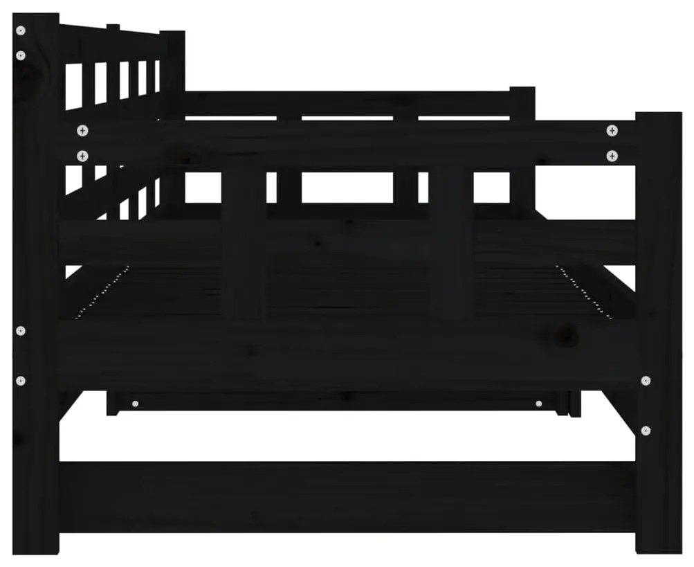 Sofá-cama de puxar pinho maciço preto 2x(80x200) cm