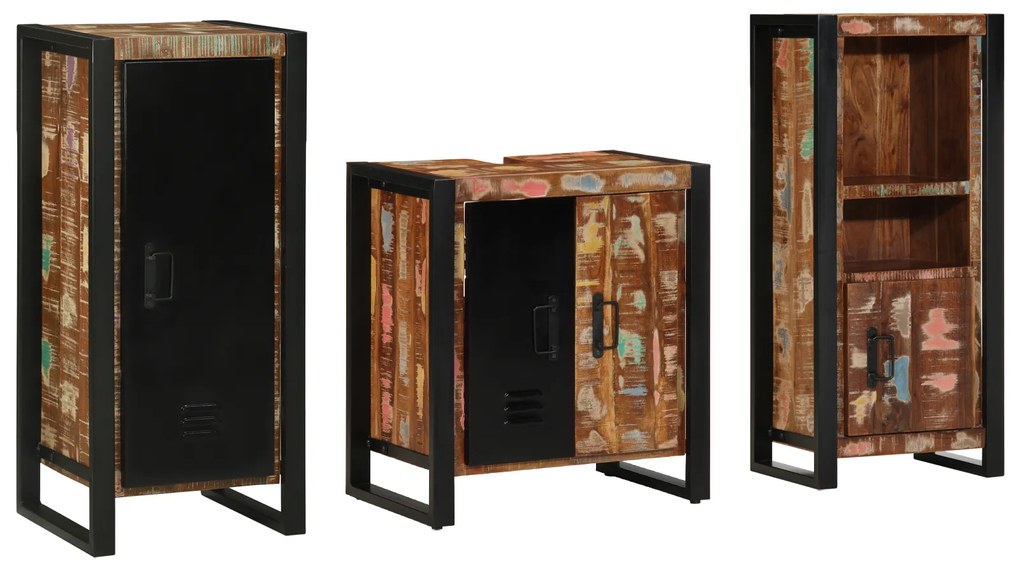 vidaXL Conjunto de Móveis para Banheiro com prateleira com armazenamento com porta 3 pcs
