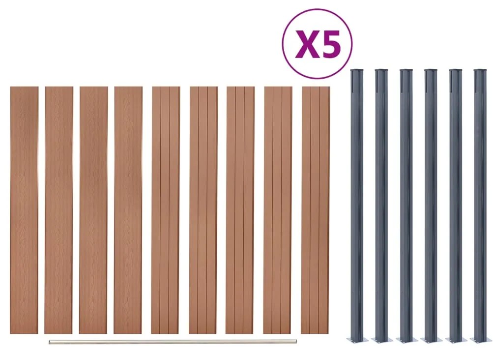 Conjunto de painéis de vedação 872x186 cm WPC castanho