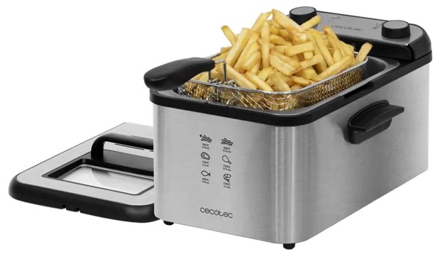 Fritadeira elétrica de 3 litros de capacidade CleanFry 3000 Full Inox, filtro OilCleaner, 2400 W, tigela, cesto de fritar, aptos para máquina da loiça