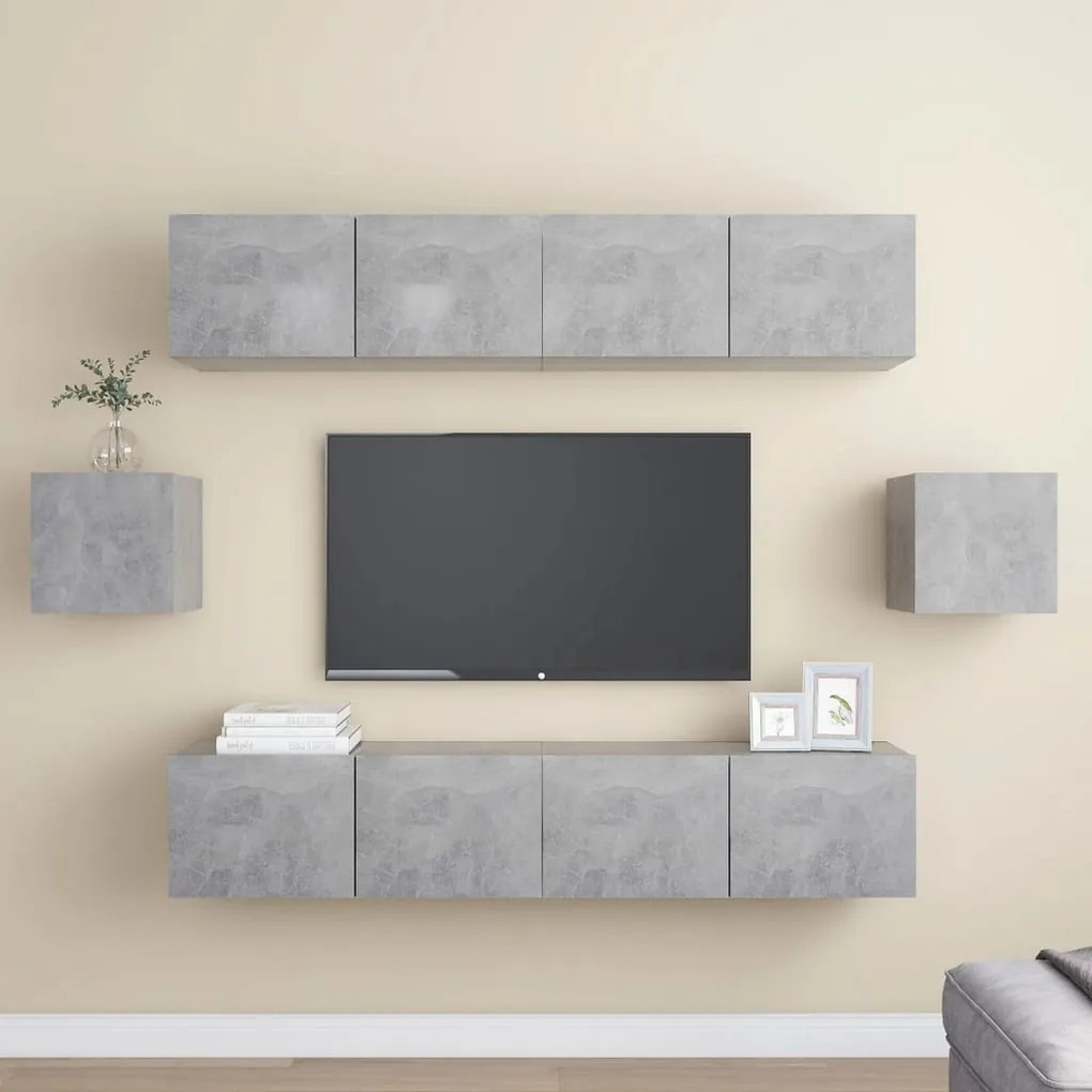 6 pcs conjunto móveis de TV derivados madeira cinzento cimento