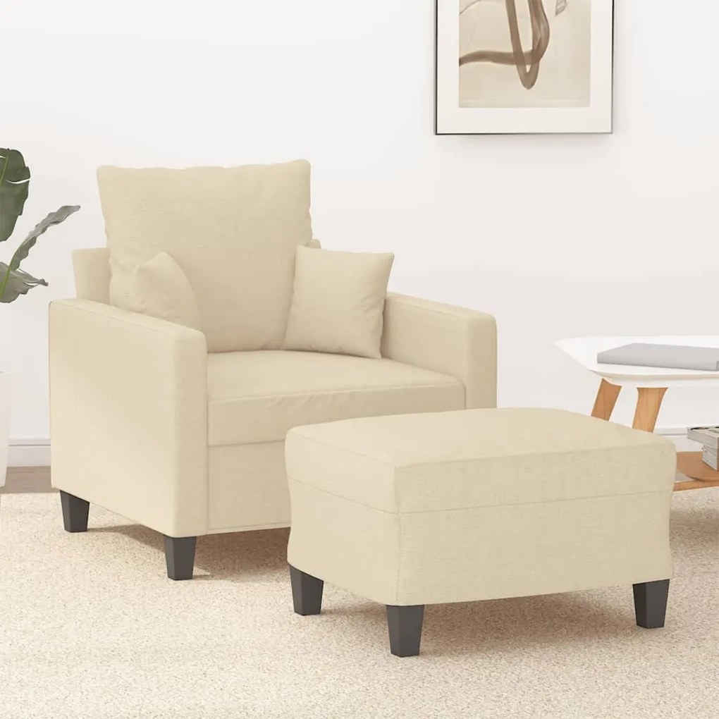 Poltrona com apoio de pés 60 cm tecido cor creme