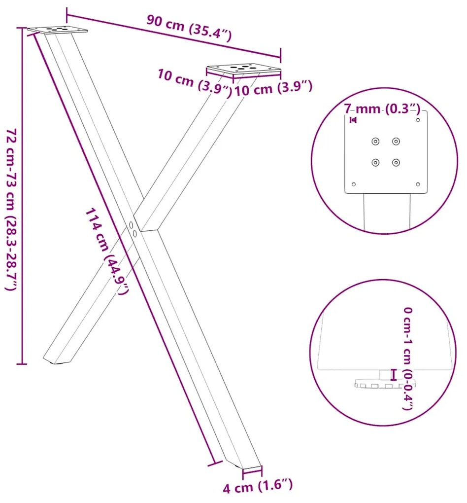 Pernas p/ mesa de jantar 2 pcs em forma de X 90x(72-73) cm aço