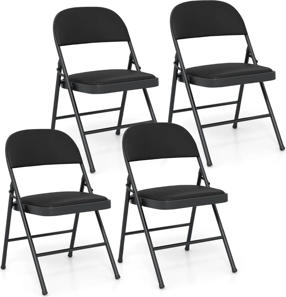 Conjunto de 4 cadeiras de cozinha dobráveis com estrutura metálica Pretas