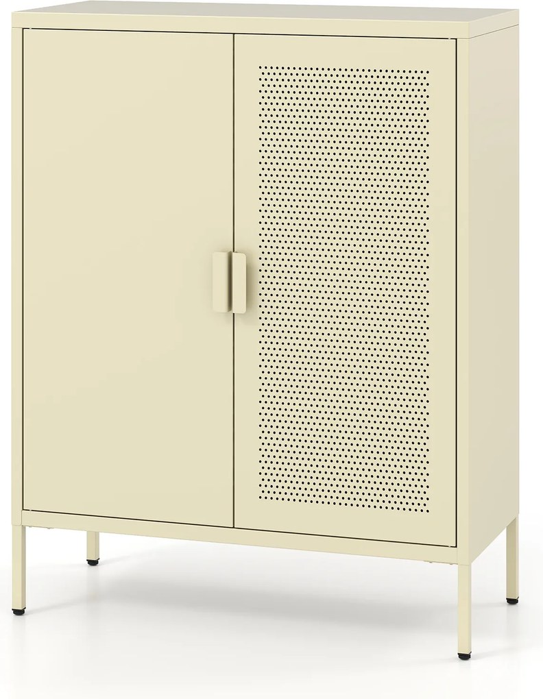 Aparador com 2 Portas, 80 x 35 x 102 cm, Prateleiras Ajustáveis, Amarelo