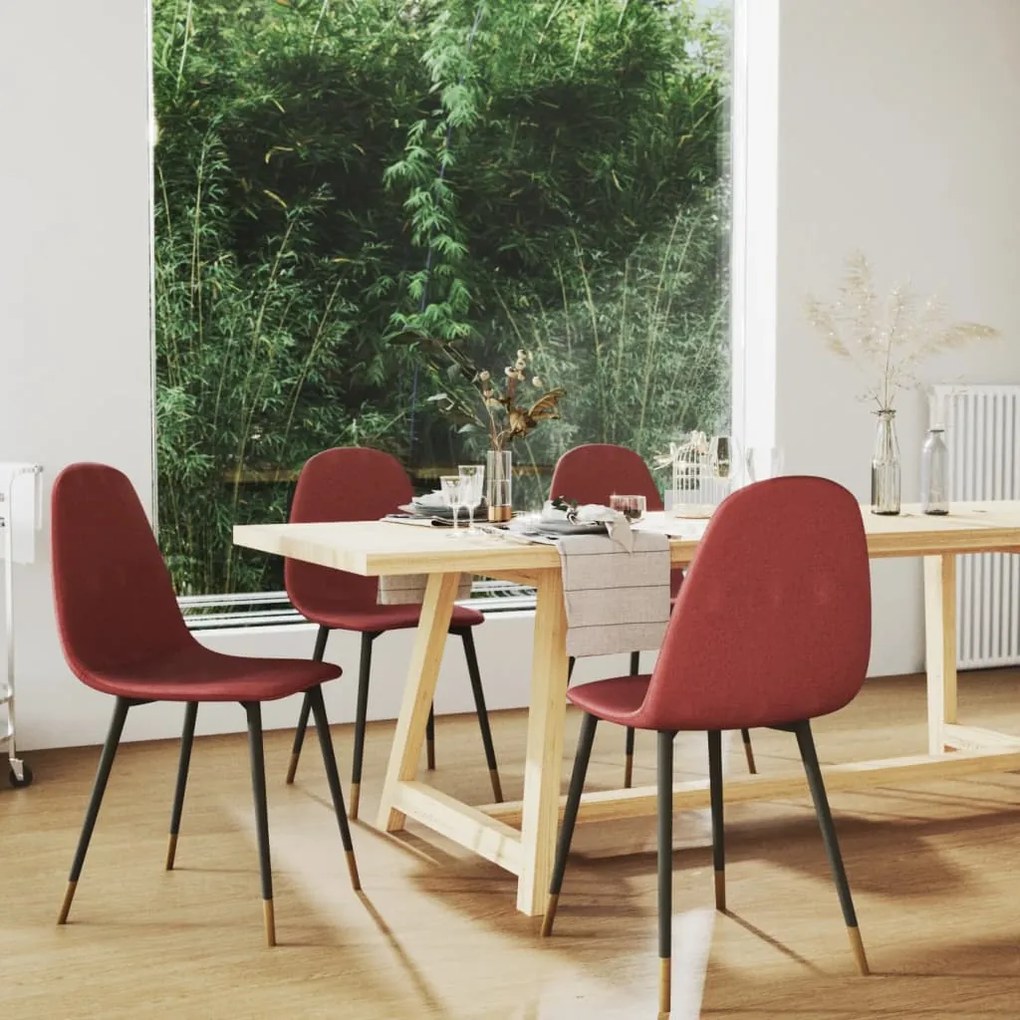 vidaXL Cadeiras de jantar 4 pcs tecido vermelho tinto