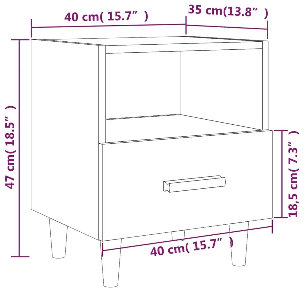 Mesas de cabeceira 2 pcs 40x35x47 cm branco brilhante