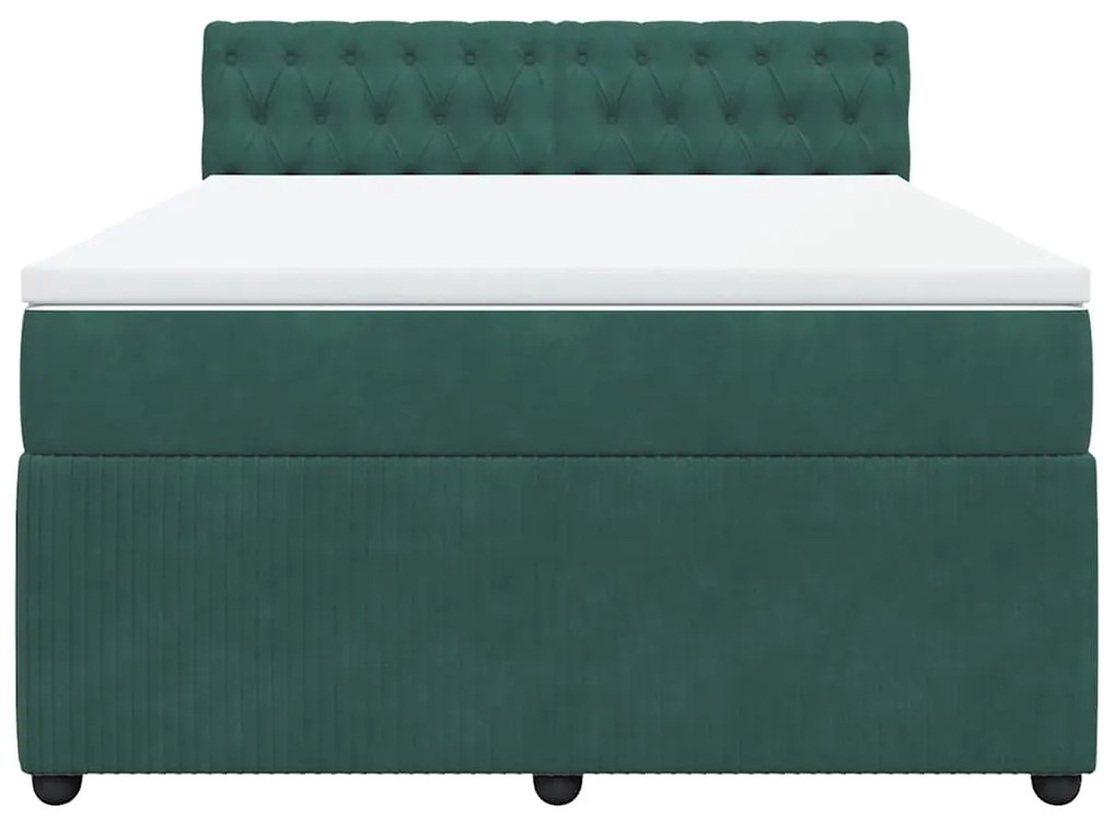 Cama com molas/colchão 140x200 cm veludo verde-escuro