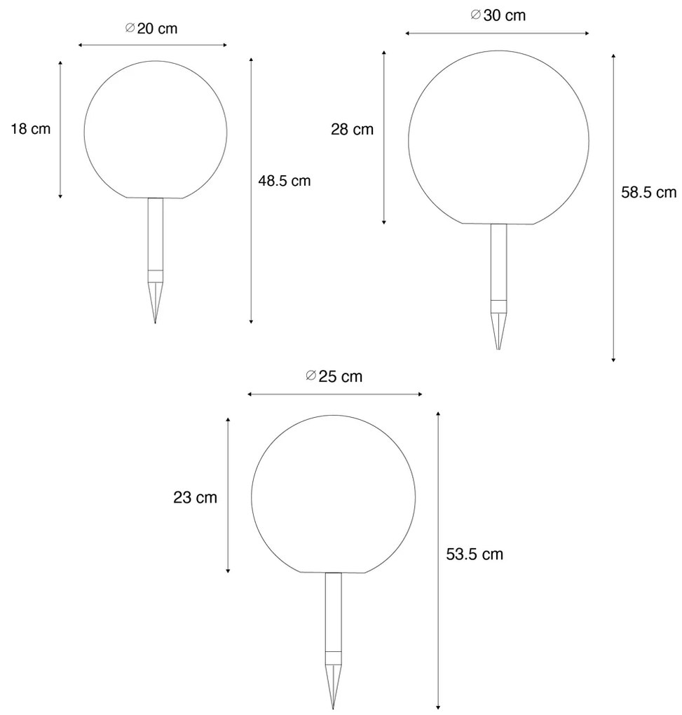 Conjunto de 3 candeeiros de chão para exterior brancos com LED solar IP44 - Ludger