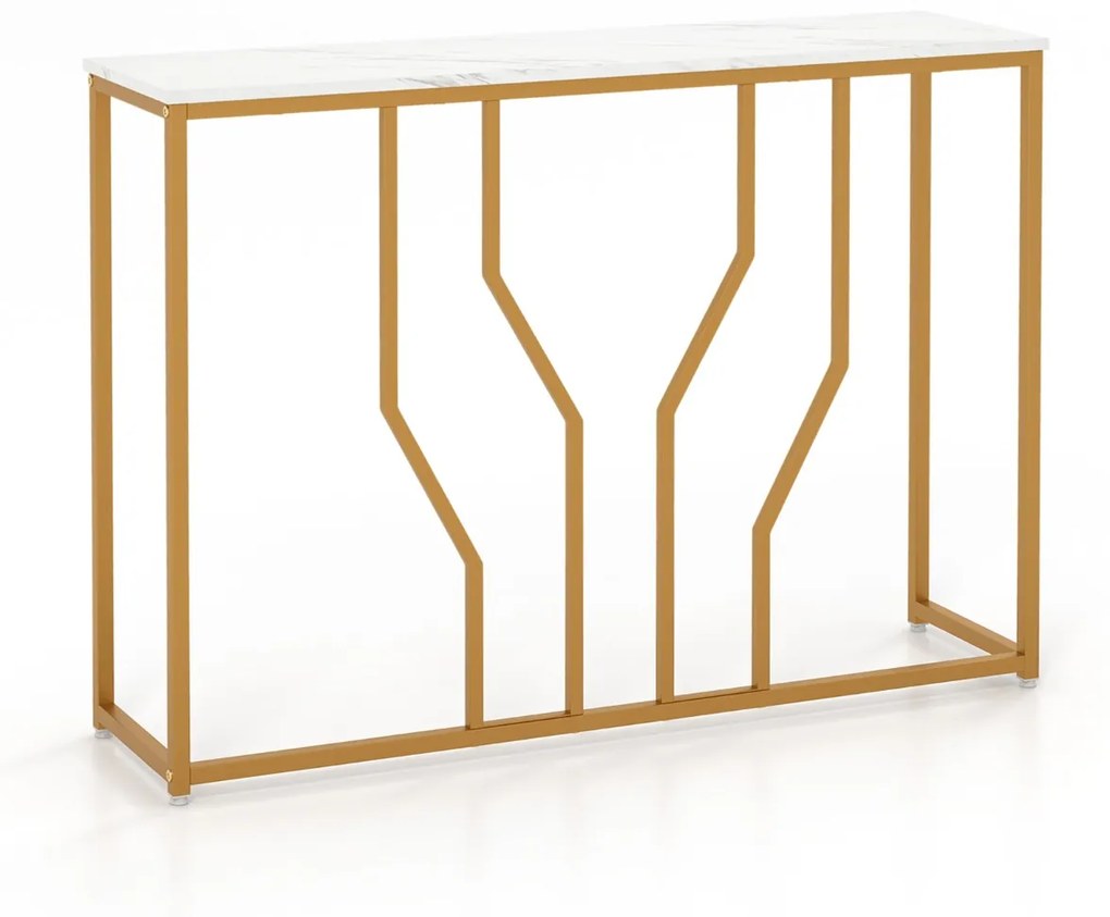 Mesa consola moderna em metal Dourado com tampo em mármore artificial para corredor de sala de estar 110 x 30 x 80 cm Branco e Dourada