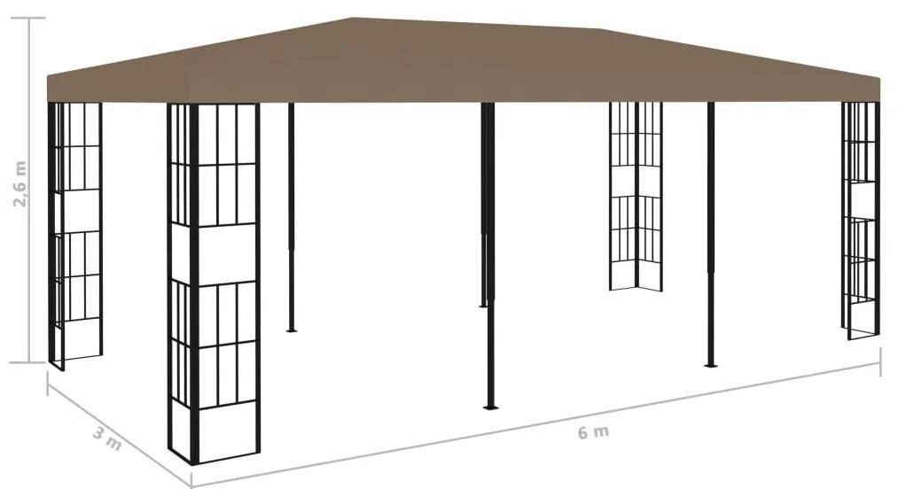 Gazebo 6x3 m cinzento-acastanhado