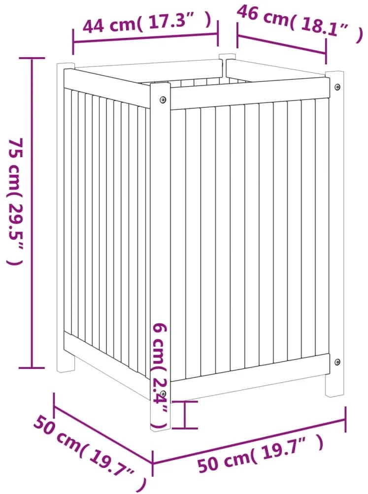 Vaso/floreira de jardim com forro 50x50x75 cm acácia maciça