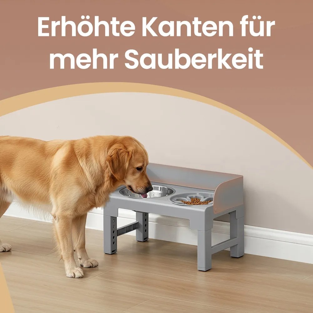 Comedouro elevado para cães, ajustável em altura e inclinável 42,5 x 24 x (28,5-36,5) cm Cinza