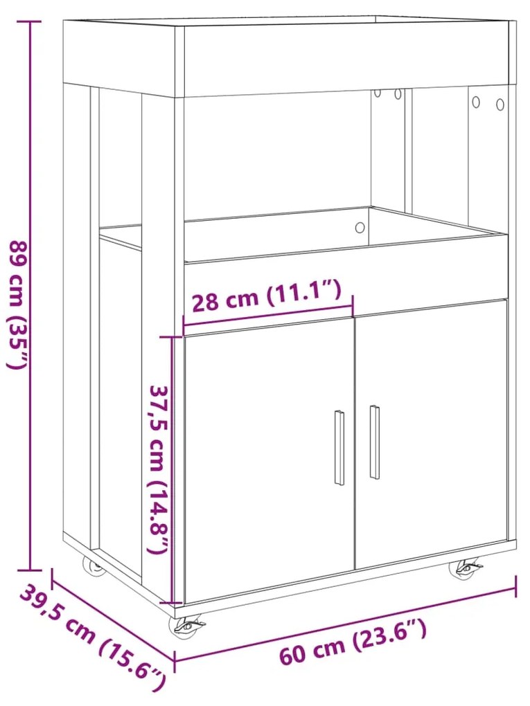 Carrinho de bar 60x39,5x89 cm deriv. de madeira cinzento sonoma