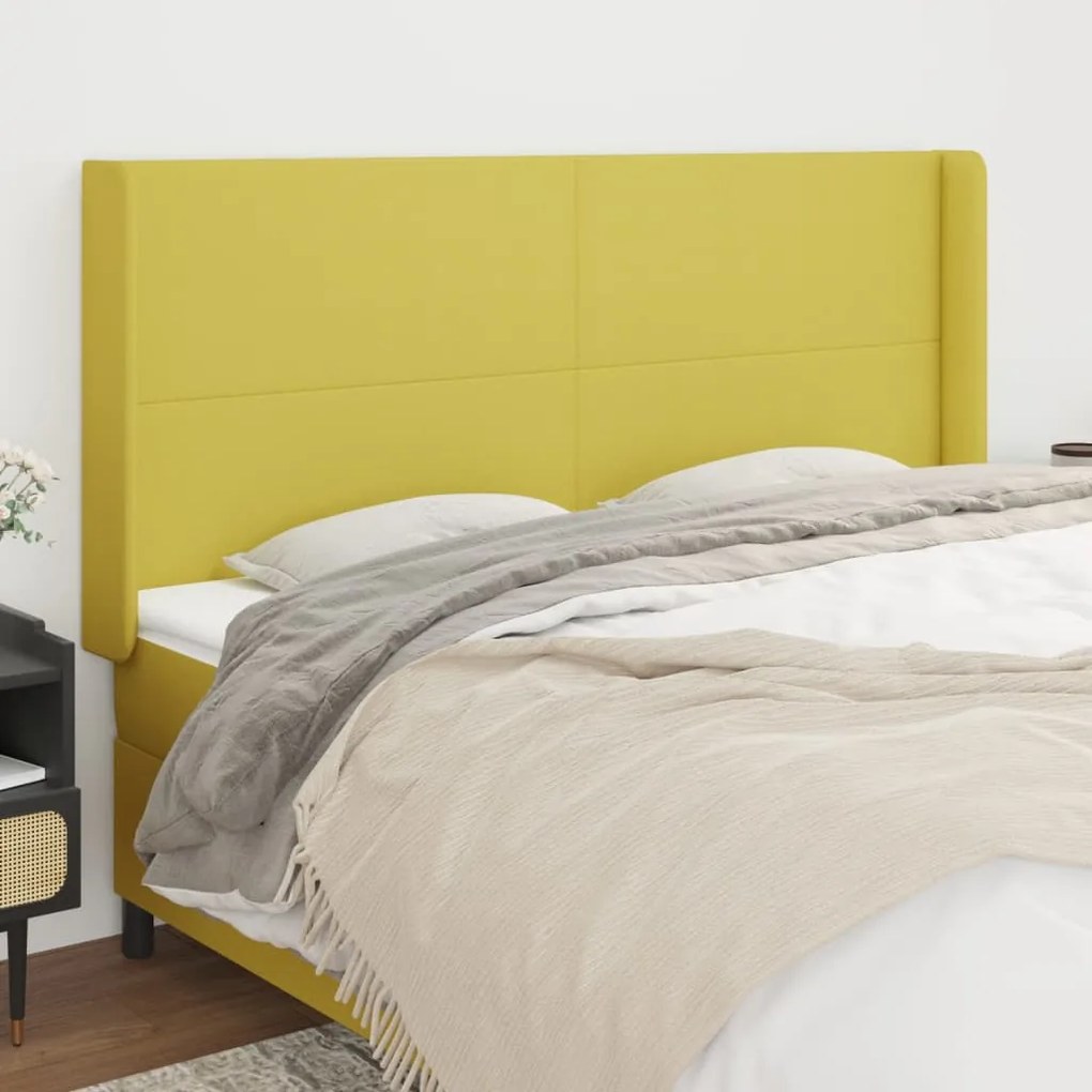 vidaXL Cabeceira de cama c/ abas tecido 203x16x118/128 cm verde