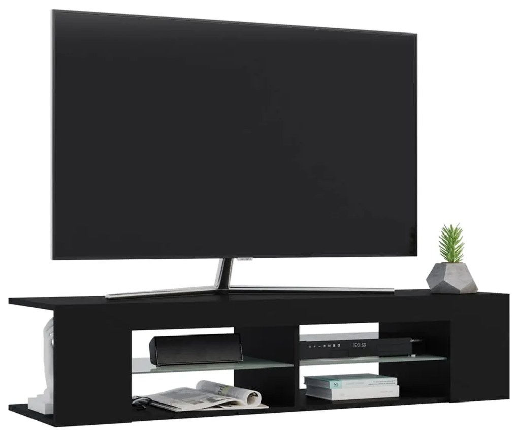 Móvel de TV com luzes LED 135x39x30 cm preto