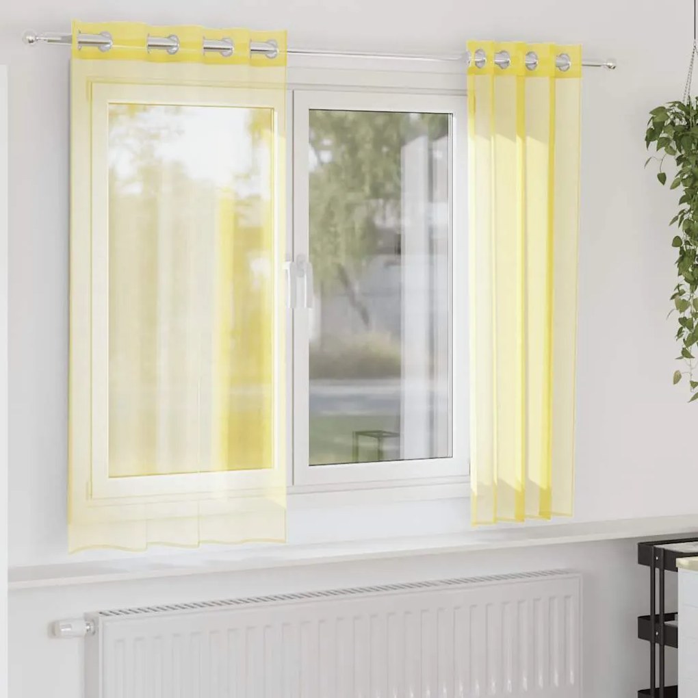 vidaXL Cortinas de voile com ilhós 2 pcs amarelo
