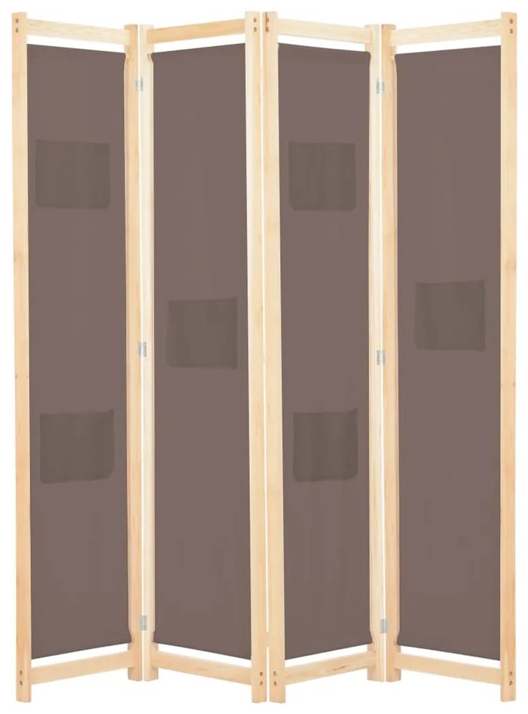 248180 vidaXL Divisória de quarto com 4 painéis 160x170x4 cm tecido castanho