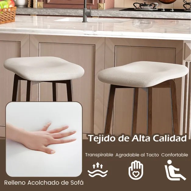 Conjunto de 2 bancos giratórios de bar sem encosto com assentos estofados e apoio para os pés para sala de jantar 46 x 43 x 74 cm Castanho