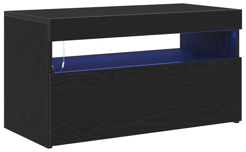 Estante para TV com Luzes LED em Madeira de Carvalho Preto 75x35x40 cm