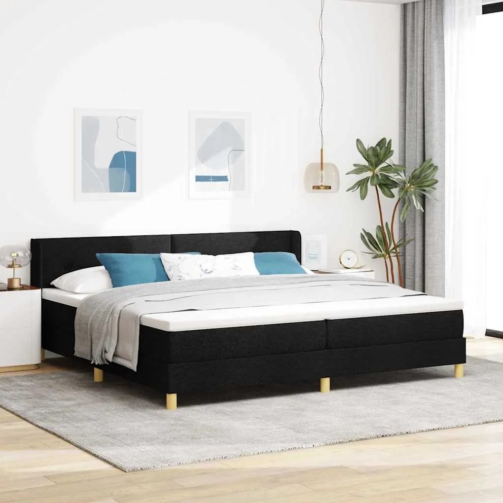 vidaXL Cama Box com colchão com cabeceira Preto 200 x 200 cm Poliéster