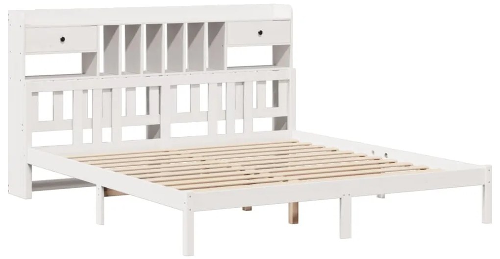 Cama com estante sem colchão 200x200 cm pinho maciço branco
