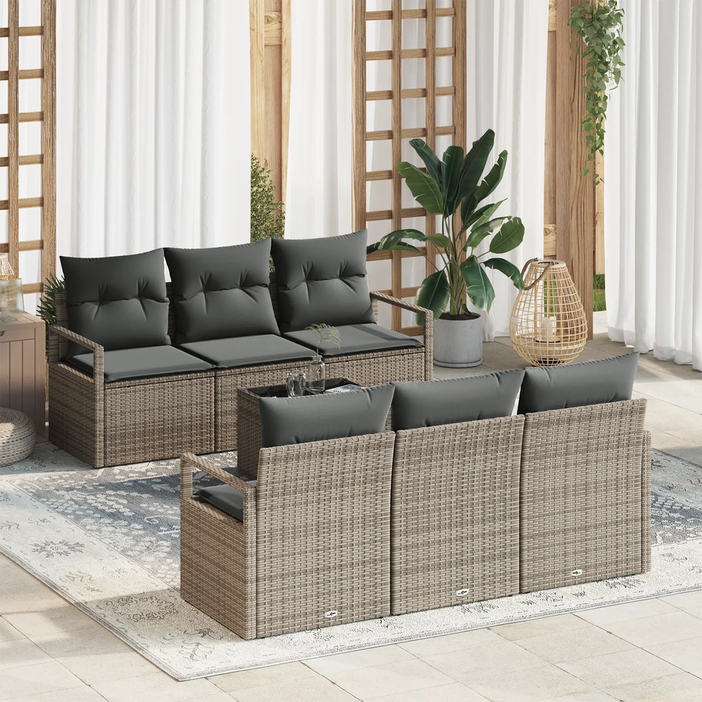 Conjunto de Sofás de Jardim vidaXL 7 Peças com Almofadas Cinza Rattan