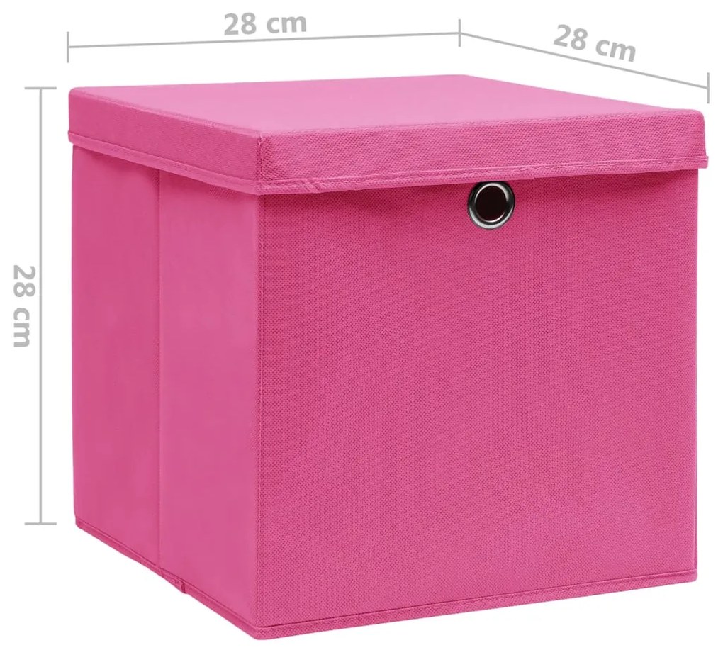 Caixas de arrumação com tampas 10 pcs 28x28x28 cm rosa