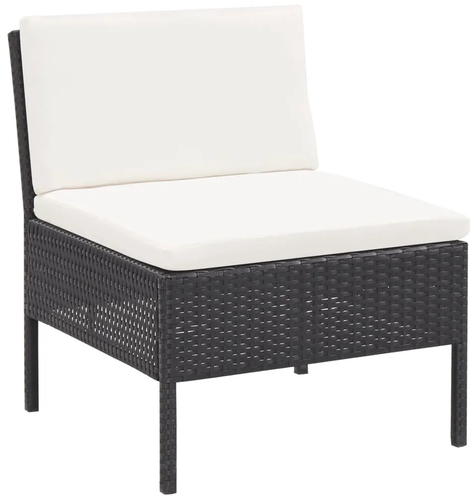 3 pcs conjunto lounge de jardim c/ almofadões vime PE preto