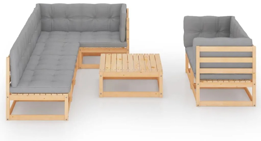 8 pcs conjunto lounge de jardim c/ almofadões pinho maciço