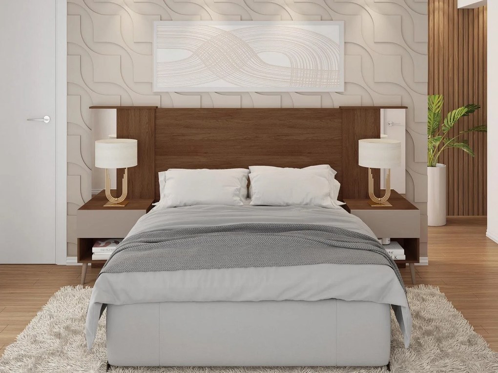 Cabeceira de Cama LUCHIA – Extensível + 2 Mesas de Cabeceira – MDP Hab