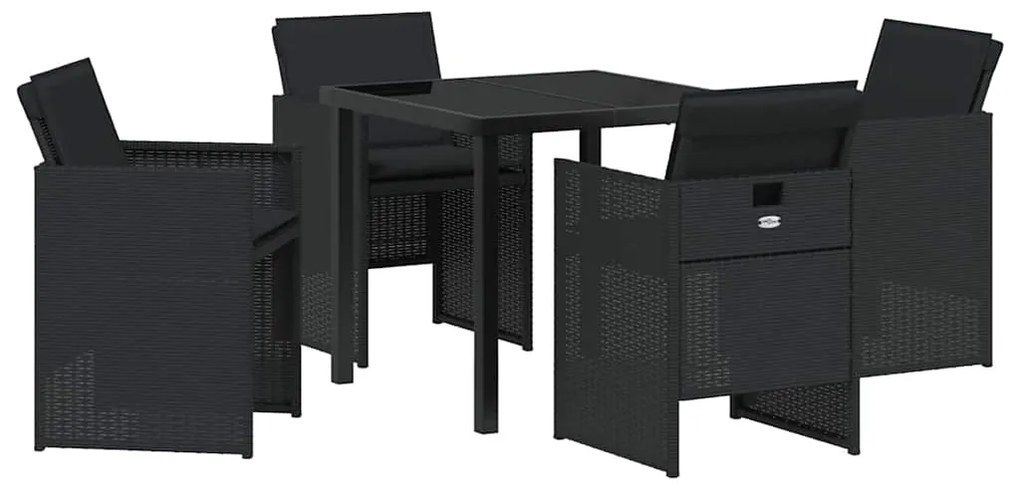 Conjunto de Jantar para Jardim de 5 Peças com Almofadas Pretas de Ratt