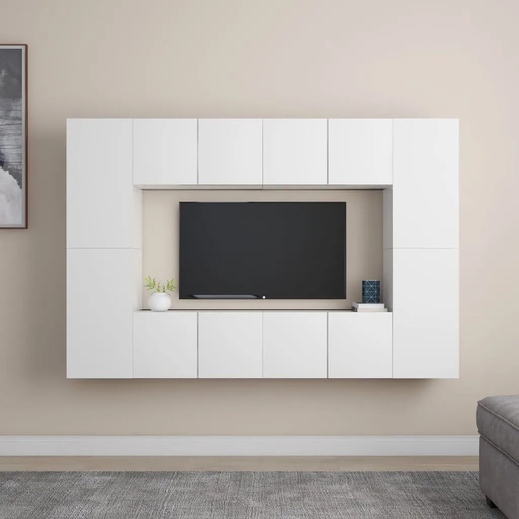 8 pcs conjunto de móveis de TV derivados de madeira branco
