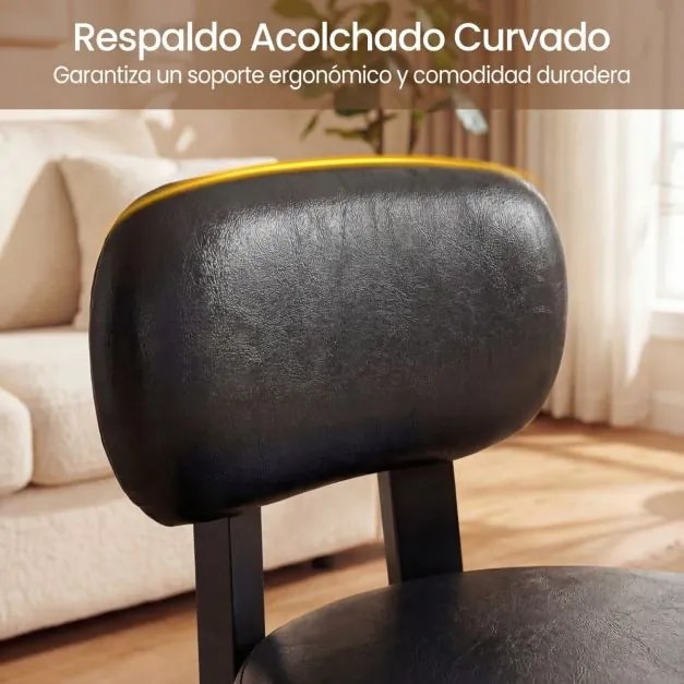 Conjunto de 2 bancos baixos redondos estofados com encosto 32,5 x 35 x 51 cm, pés de madeira, borracha e espuma espessa para sofá, entrada ou sala de