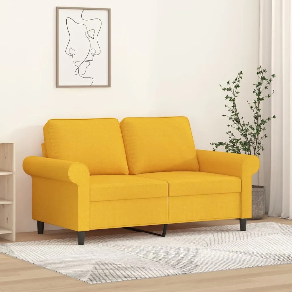 349190 vidaXL Sofá de 2 lugares 120 cm tecido amarelo-claro