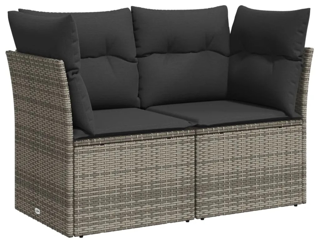 9 pcs conjunto sofás p/ jardim com almofadões vime PE cinzento