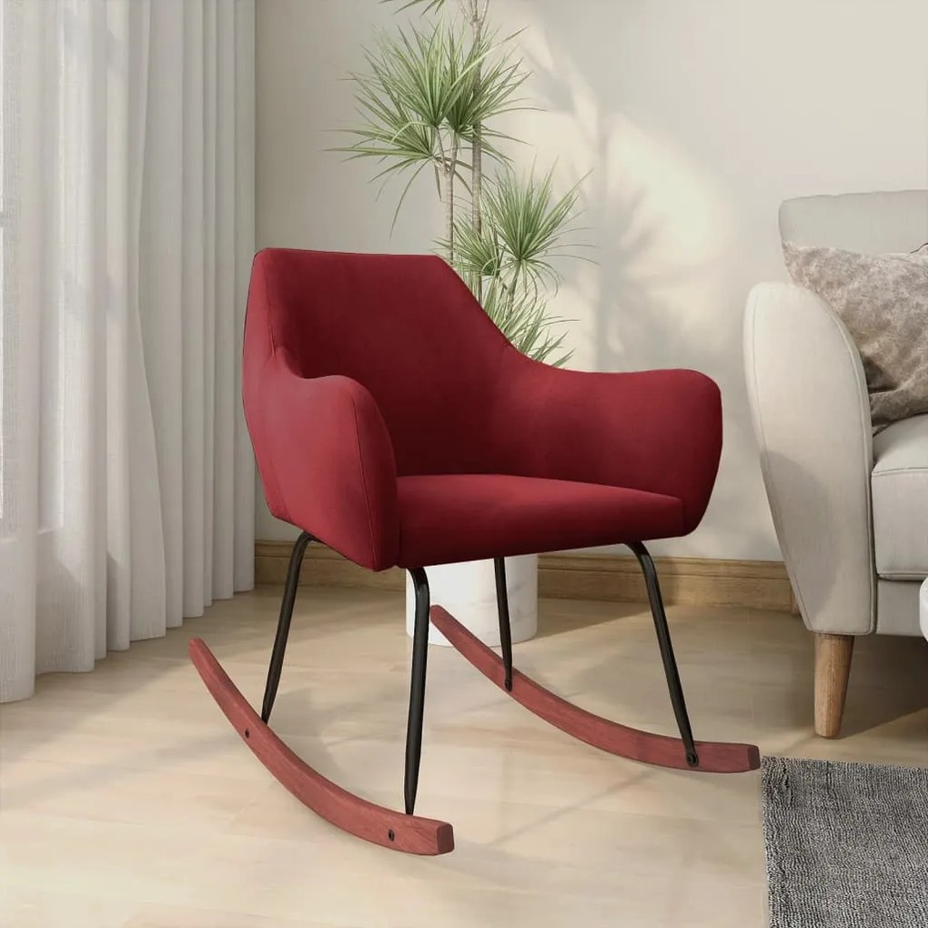 vidaXL Cadeira de baloiço veludo vermelho tinto